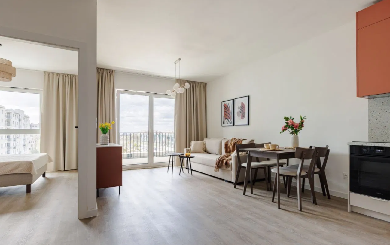 MODERN NEW 2-room apartment WITH BALCONY IN WOLA DISTRICT (no deposit)